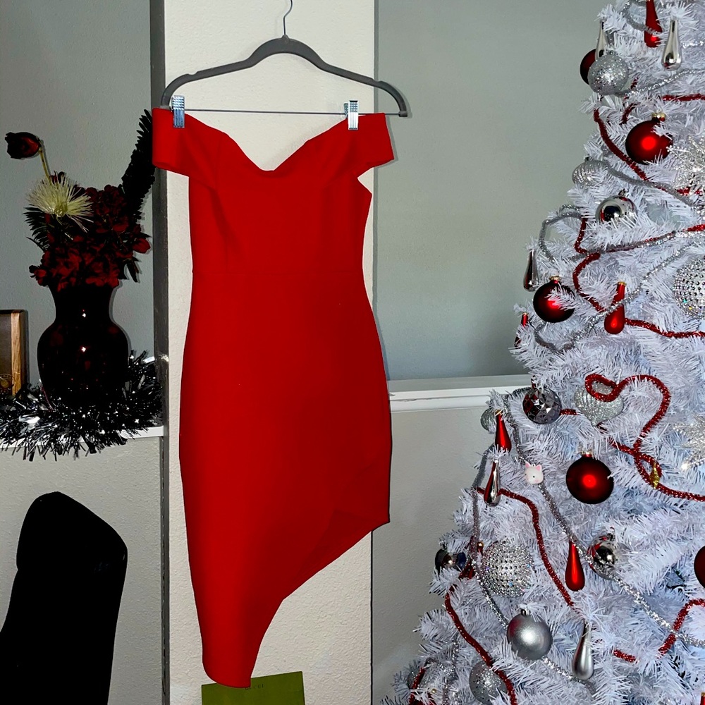 Fashion Nova off the shoulders RED HOT DRESS